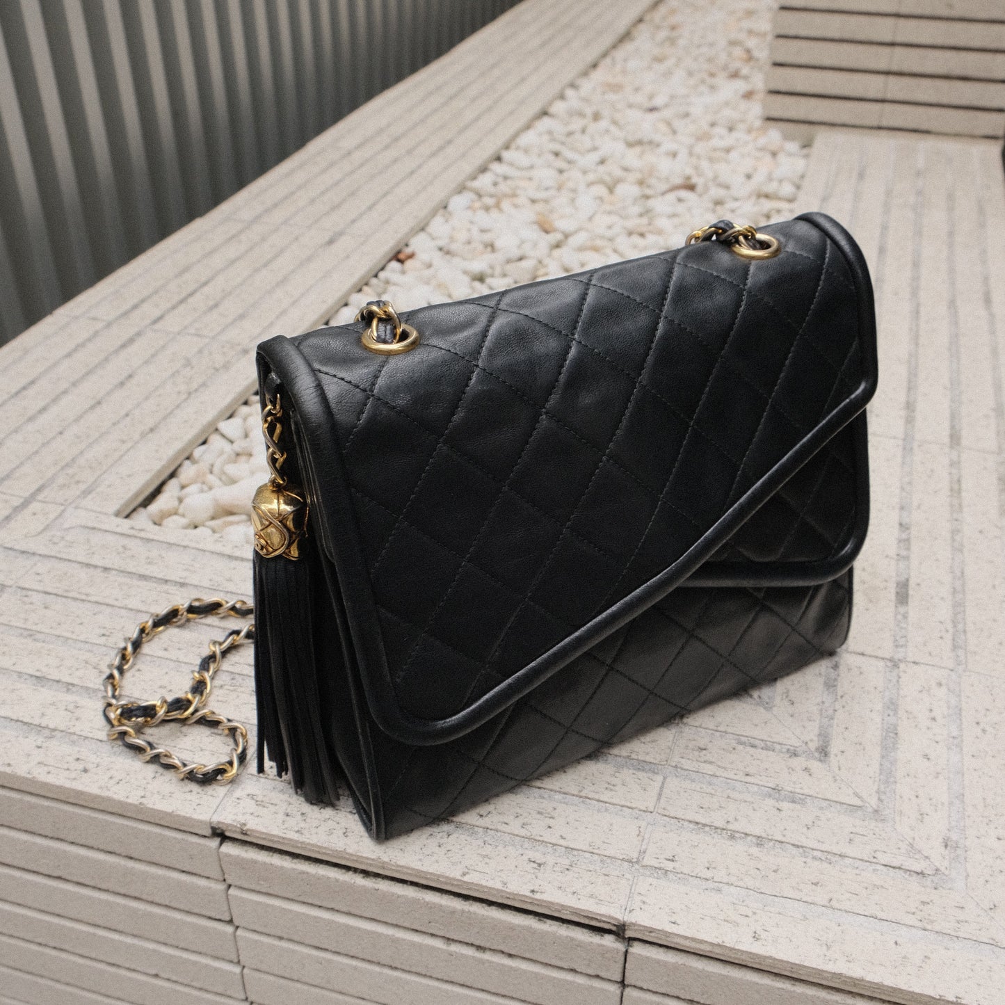 Chanel Vintage Tassel Asymmetrical Double Flap Bag