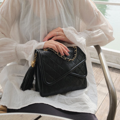 Chanel Vintage Tassel Asymmetrical Double Flap Bag