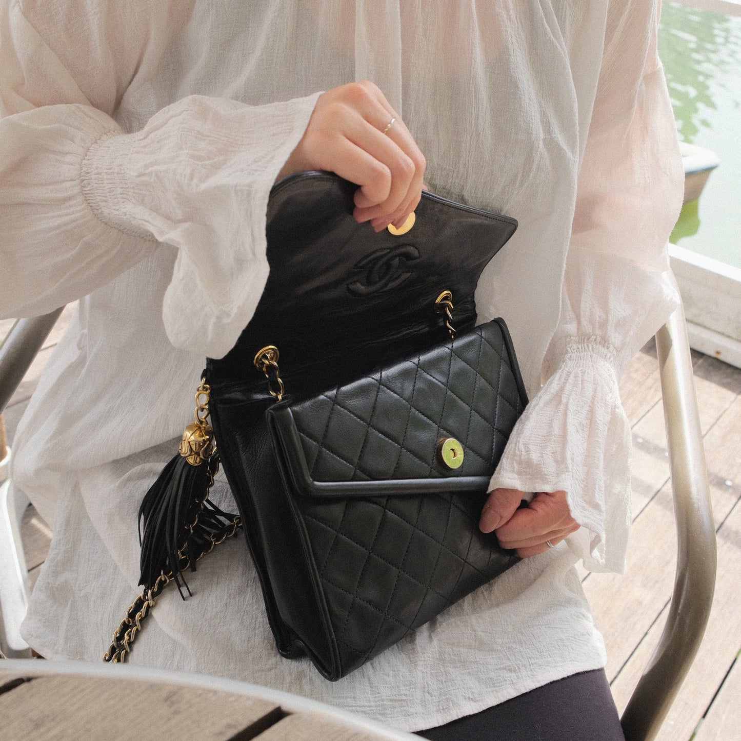 Chanel Vintage Tassel Asymmetrical Double Flap Bag