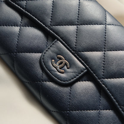 Chanel Vintage Matelasse Dark Navy Lambskin Flap Wallet WOC