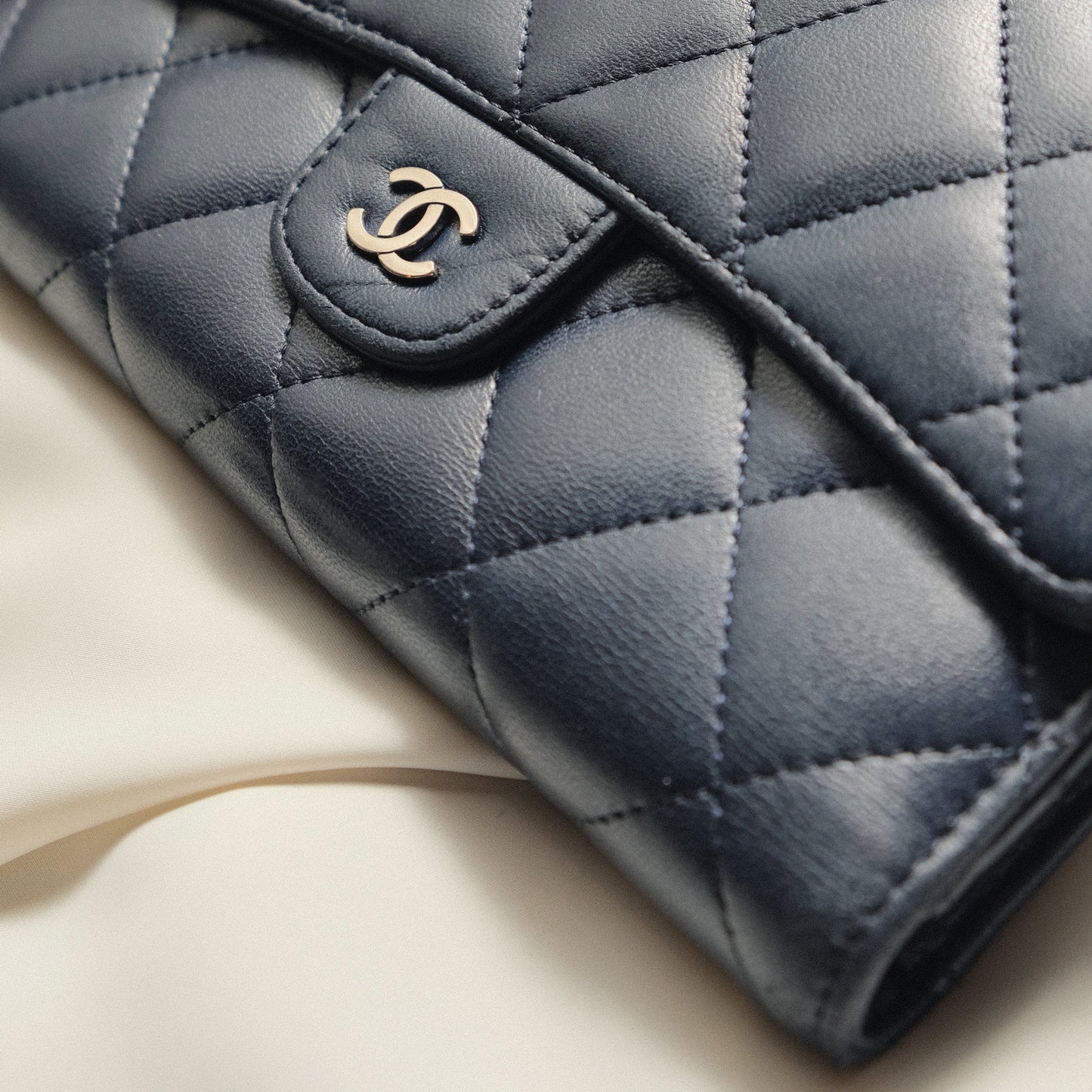 Chanel Vintage Matelasse Dark Navy Lambskin Flap Wallet WOC