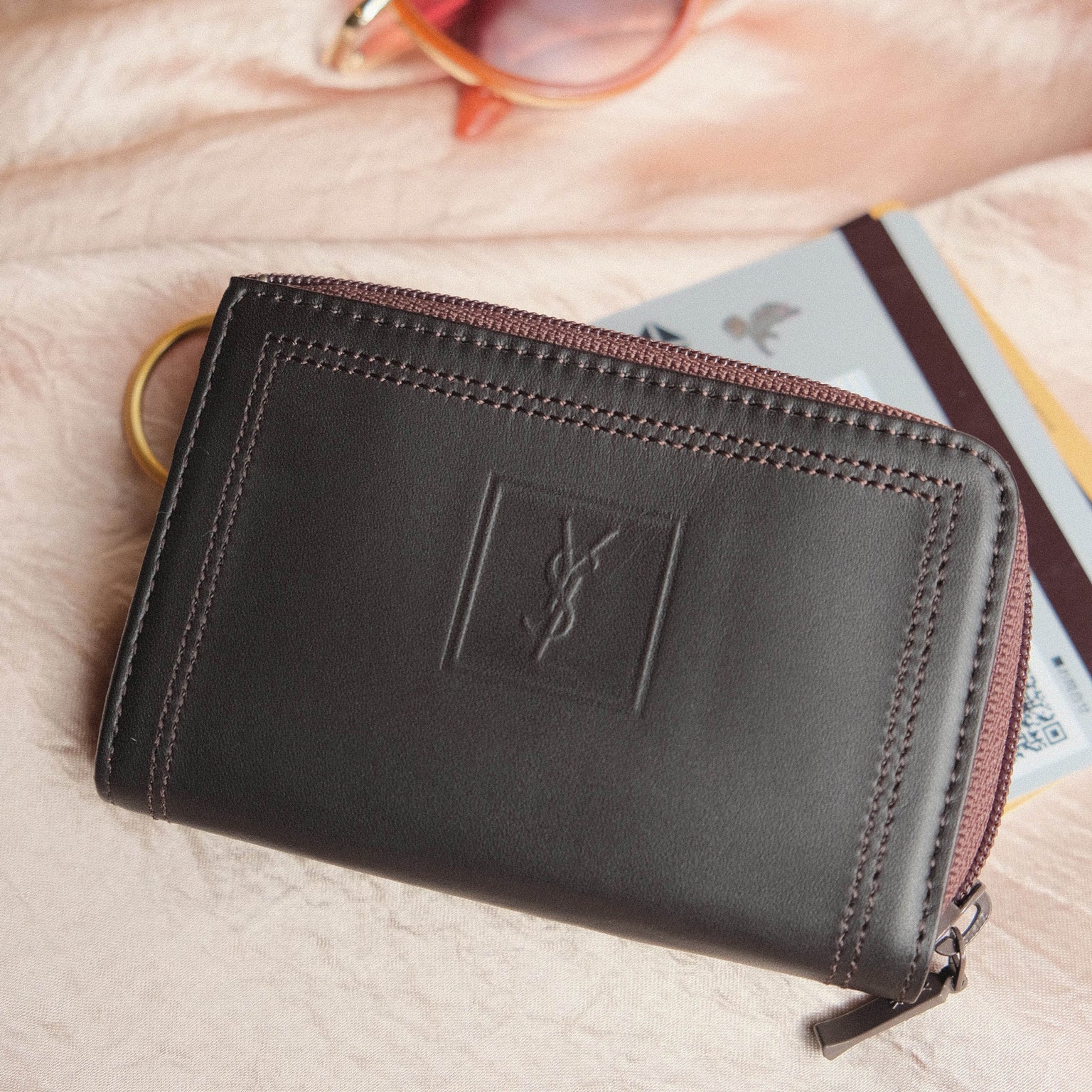 YSL Saint Laurent Leather Compact Zip Around Wallet