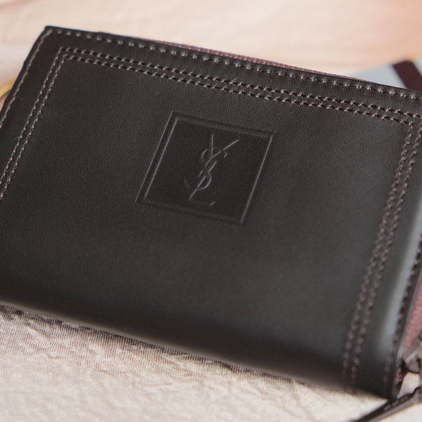 YSL Saint Laurent Leather Compact Zip Around Wallet