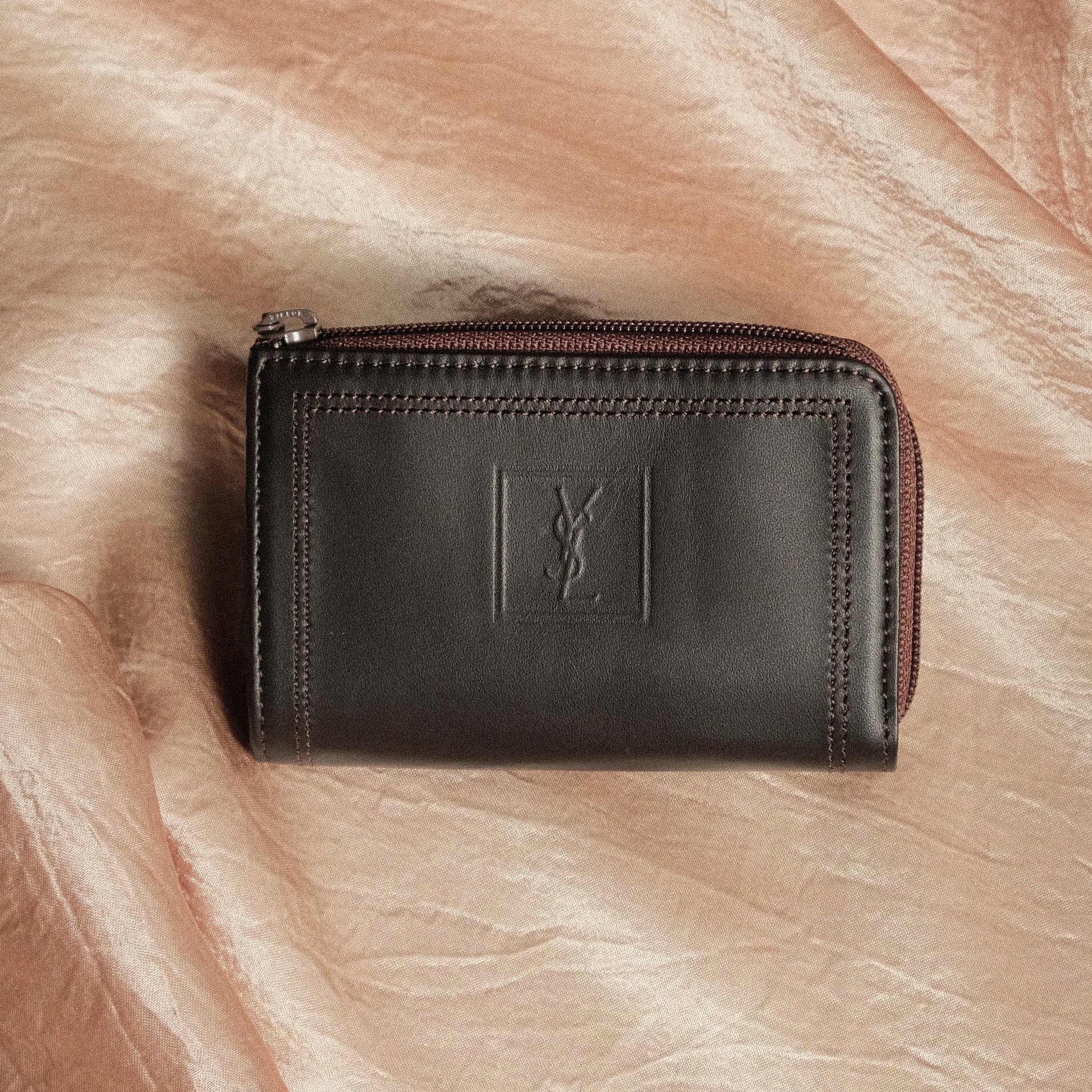 YSL Saint Laurent Leather Compact Zip Around Wallet