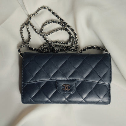 Chanel Vintage Matelasse Dark Navy Lambskin Flap Wallet WOC