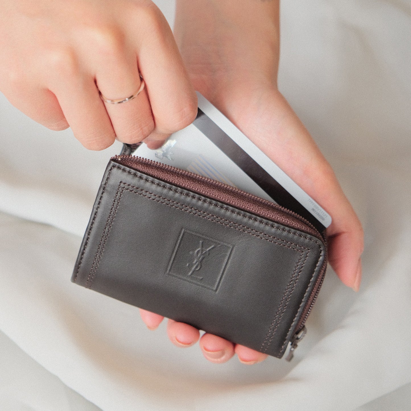 YSL Saint Laurent Leather Compact Zip Around Wallet