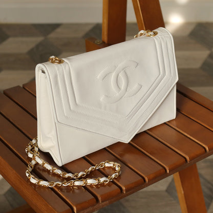 Chanel Vintage White Lambskin CC mark Timeless Classic Flap Bag