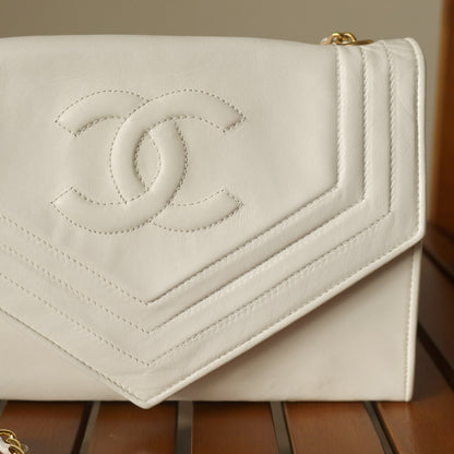 Chanel Vintage White Lambskin Coco Mark Timeless Classic Flap Bag