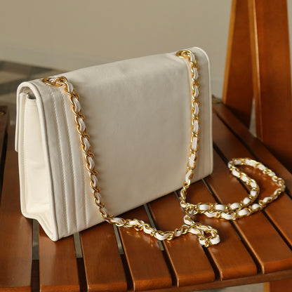 Chanel Vintage White Lambskin Coco Mark Timeless Classic Flap Bag