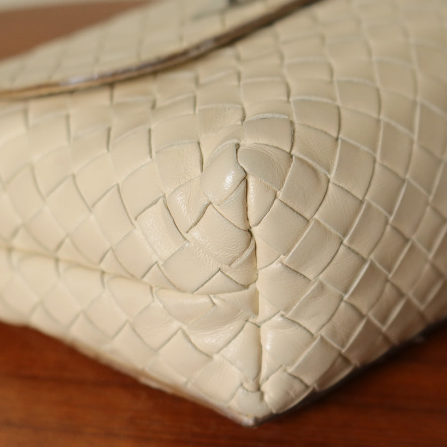 Bottega Veneta Vintage Ivory Intrecciato Weave Turnlock Mini Shoulder Bag