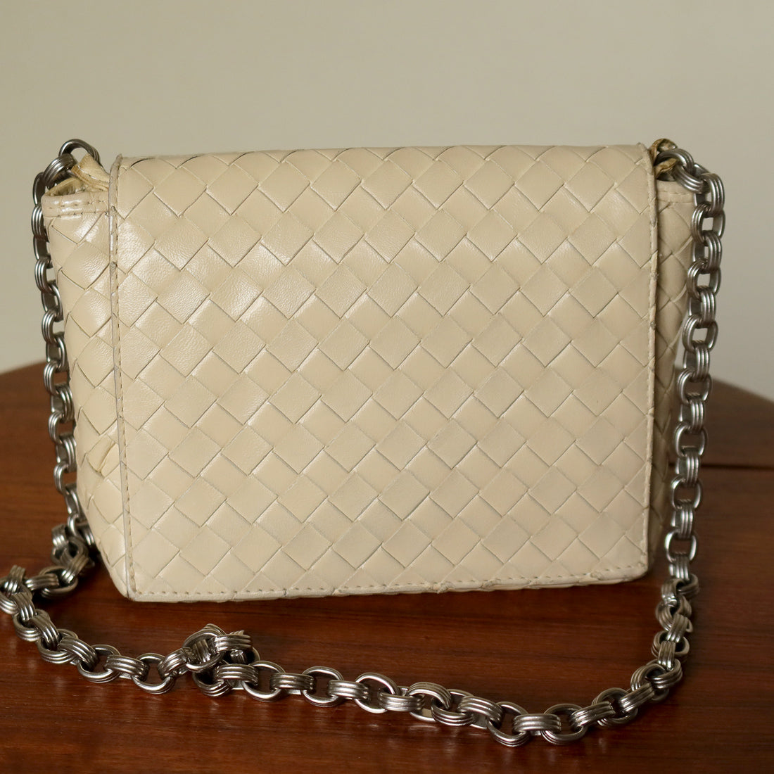 Bottega Veneta Vintage Ivory Intrecciato Weave Turnlock Mini Shoulder Bag