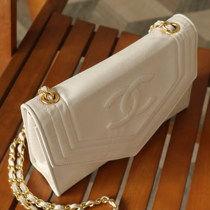 Chanel Vintage White Lambskin Coco Mark Timeless Classic Flap Bag