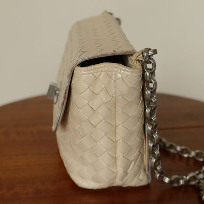 Bottega Veneta Vintage Ivory Intrecciato Weave Turnlock Mini Shoulder Bag