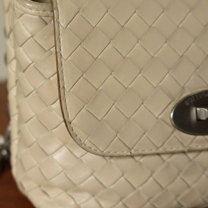 Bottega Veneta Vintage Ivory Intrecciato Weave Turnlock Mini Shoulder Bag