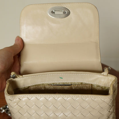 Bottega Veneta Vintage Ivory Intrecciato Weave Turnlock Mini Shoulder Bag