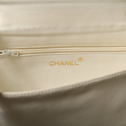 Chanel Vintage White Lambskin Coco Mark Timeless Classic Flap Bag