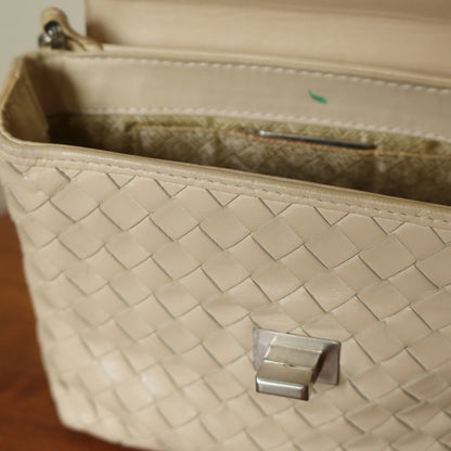 Bottega Veneta Vintage Ivory Intrecciato Weave Turnlock Mini Shoulder Bag