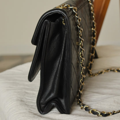 Chanel Vintage Black Lambskin Tassel Asymmetrical Double Flap Bag