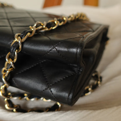 Chanel Vintage Black Lambskin Tassel Asymmetrical Double Flap Bag