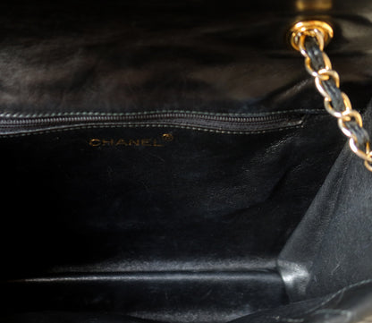 Chanel Vintage Black Lambskin Tassel Asymmetrical Double Flap Bag