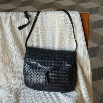 Bottega Veneta Vintage Black Intrecciato Crossbody Pouch Flap Bag