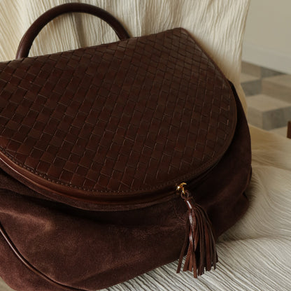 Bottega Veneta Vintage Brown Intrecciato Kiss Lock Half Moon Bag