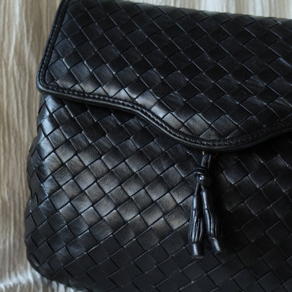 Bottega Veneta Vintage Black Intrecciato Crossbody Pouch Flap Bag