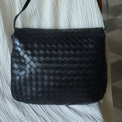 Bottega Veneta Vintage Black Intrecciato Crossbody Pouch Flap Bag