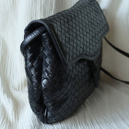 Bottega Veneta Vintage Black Intrecciato Crossbody Pouch Flap Bag