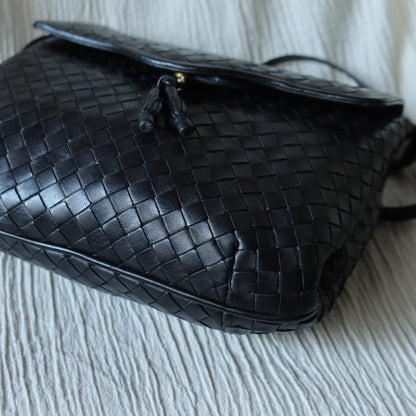 Bottega Veneta Vintage Black Intrecciato Crossbody Pouch Flap Bag