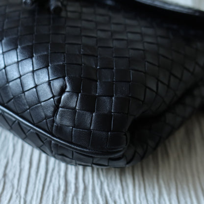 Bottega Veneta Vintage Black Intrecciato Crossbody Pouch Flap Bag