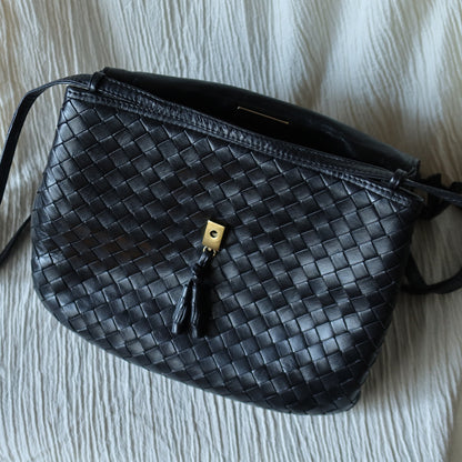 Bottega Veneta Vintage Black Intrecciato Crossbody Pouch Flap Bag