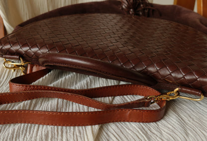 Bottega Veneta Vintage Brown Intrecciato Kiss Lock Half Moon Bag