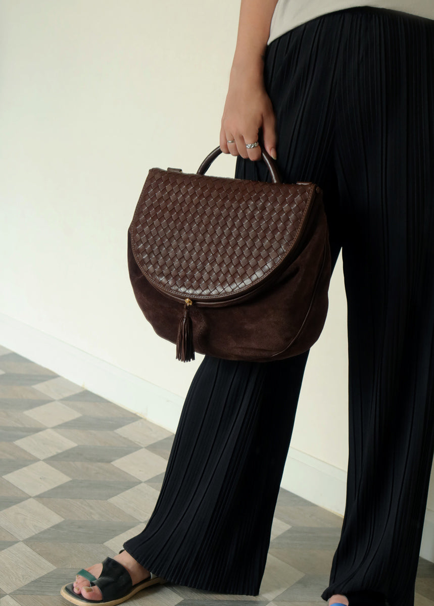 Bottega Veneta Vintage Brown Intrecciato Kiss Lock Half Moon Bag