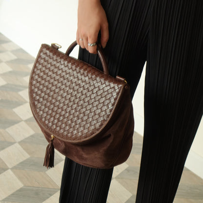 Bottega Veneta Vintage Brown Intrecciato Kiss Lock Half Moon Bag