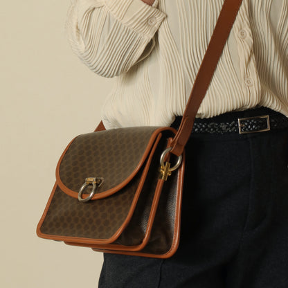 Vintage Celine Brown Macadam Triomphe Leather Crossbody Bag