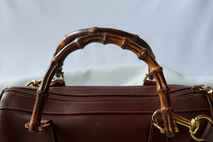 Gucci Vintage Brown Leather 2way Bag with Bamboo Handles