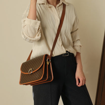 Vintage Celine Brown Macadam Triomphe Leather Crossbody Bag