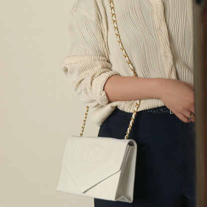 Chanel Vintage White Lambskin CC mark Timeless Classic Flap Bag