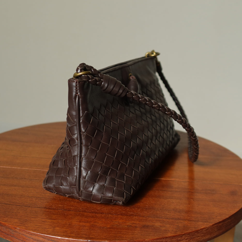 Bottega Veneta Vintage Dark Brown Intrecciato 2way Shoulder Clutch Bag