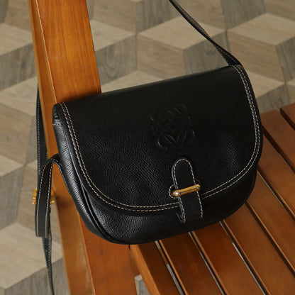 Loewe Vintage Black Leather Anagram Crossbody Flap Bag