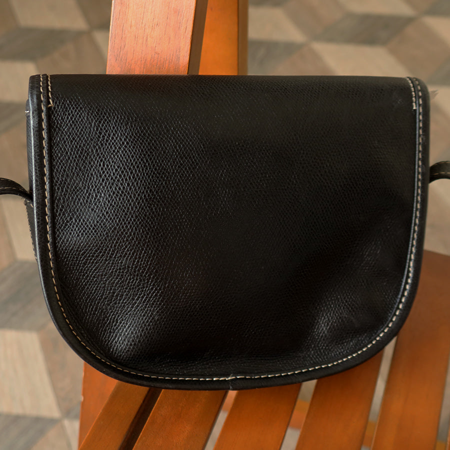 Loewe Vintage Black Leather Anagram Crossbody Flap Bag