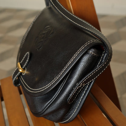 Loewe Vintage Black Leather Anagram Crossbody Flap Bag