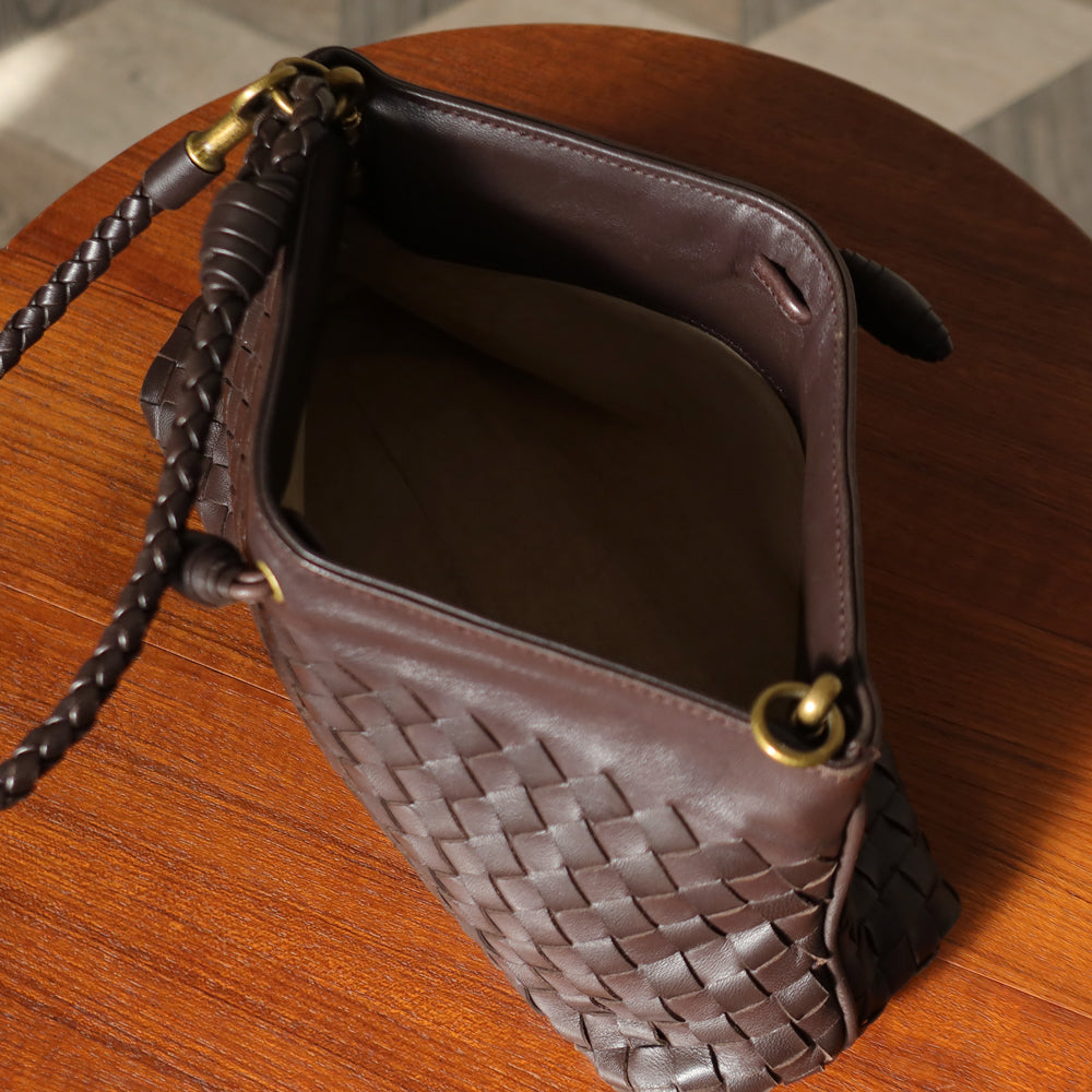 Bottega Veneta Vintage Dark Brown Intrecciato 2way Shoulder Clutch Bag