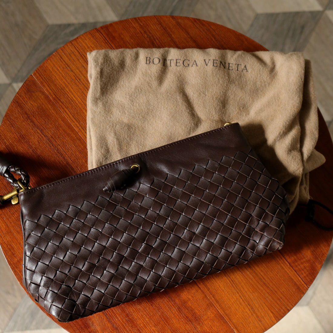 Bottega Veneta Vintage Dark Brown Intrecciato 2way Shoulder Clutch Bag