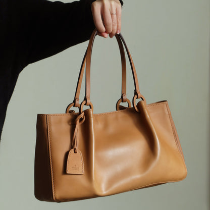 Gucci Vintage Tan Light Brown Leather Daily Tote Shoulder Bag