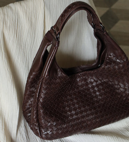 Bottega Veneta Vintage Dark Brown Medium Intrecciato Hobo Shoulder Bag