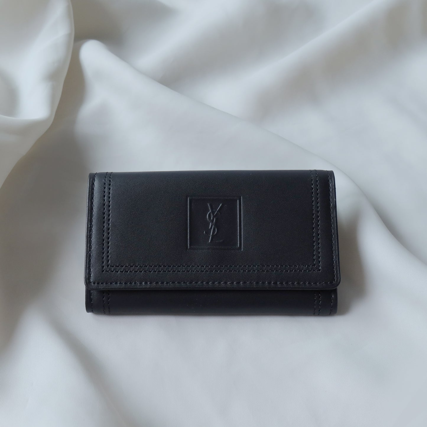 YSL Saint Laurent Black Logo Tri-fold Key Holder Pouch