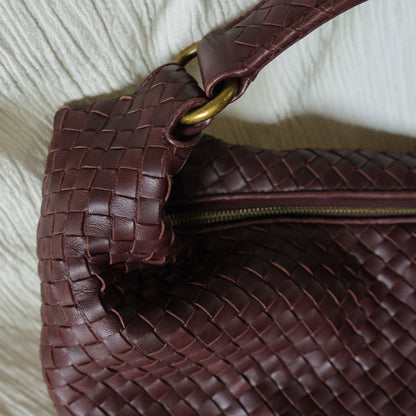 Bottega Veneta Vintage Mauve Brown Intrecciato Leather Hobo Shoulder Bag