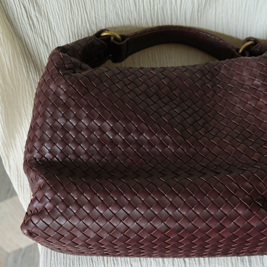 Bottega Veneta Vintage Mauve Brown Intrecciato Leather Hobo Shoulder Bag